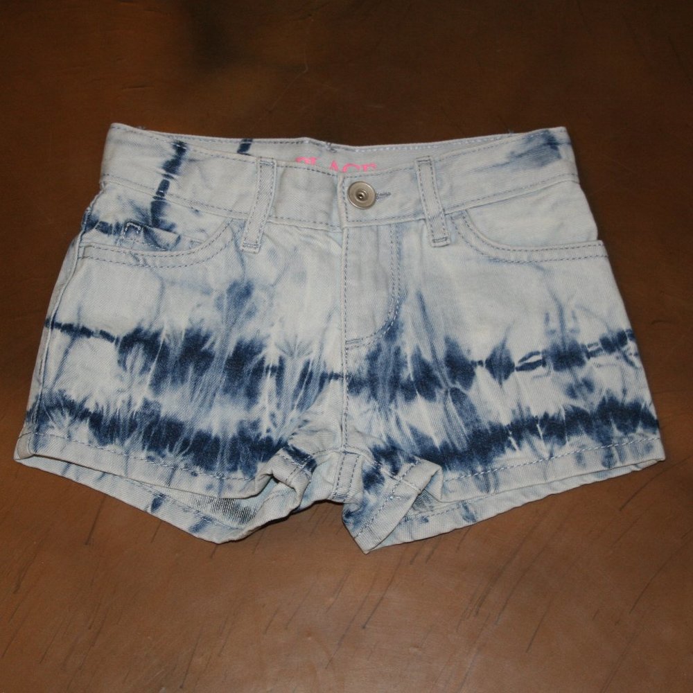 The Children's Place Girls Tie Dye Wash Denim Jean Shorts 4 Adjustable Waist NEW